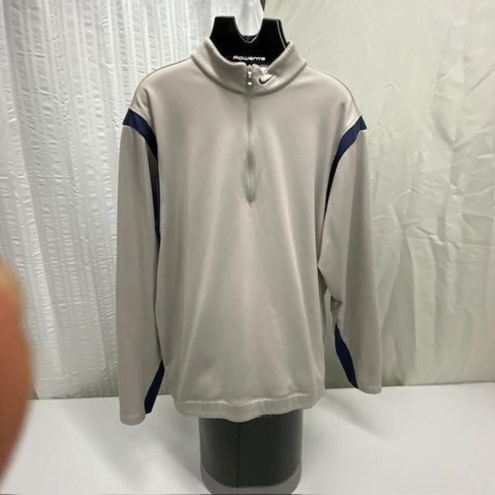 Nike Golf Therma-FIT Pullover Mens L Gray Navy 1/4 Zip Fleece Golf 381259-012